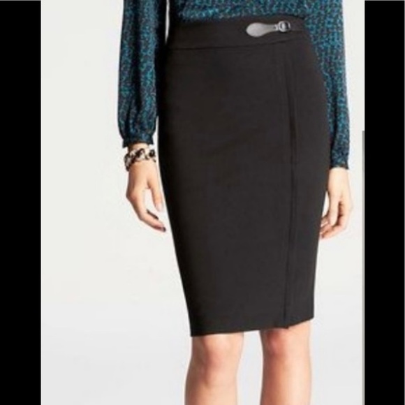 Ann Taylor  Buckle Detail Zipper Slit Pencil Skirt Black 12P - Picture 1 of 8